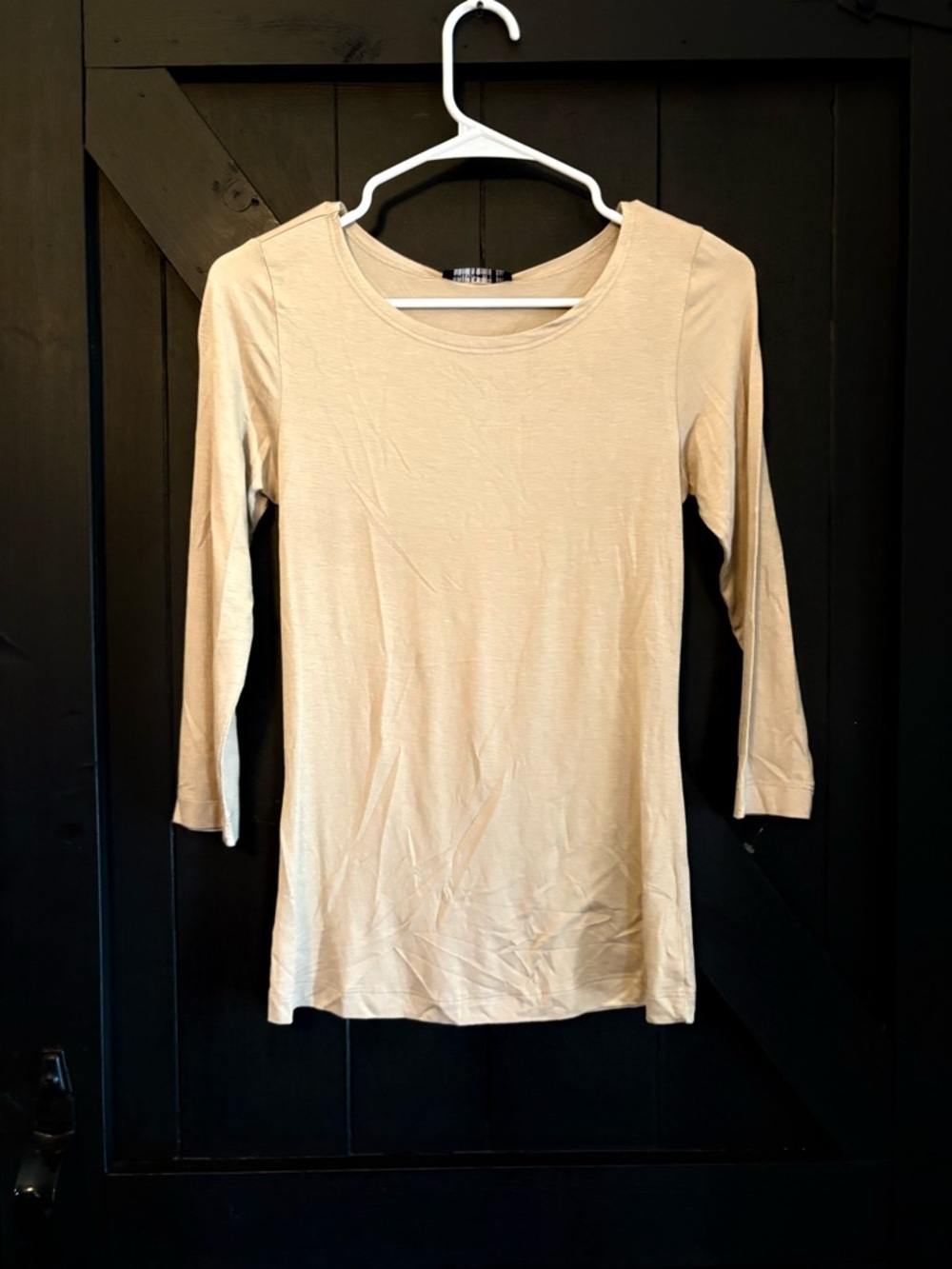 Nally & Millie Women’s Long Sleeve Crewneck Top - Light Beige